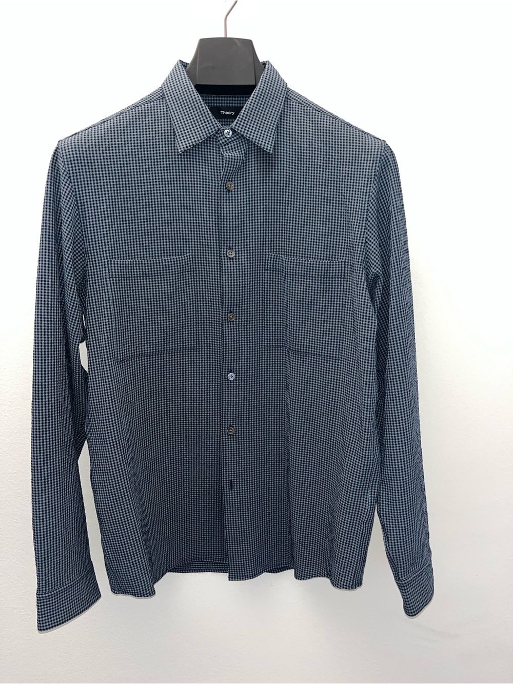 Theory Men's Blue Micro-Check Button-Down Shirt
